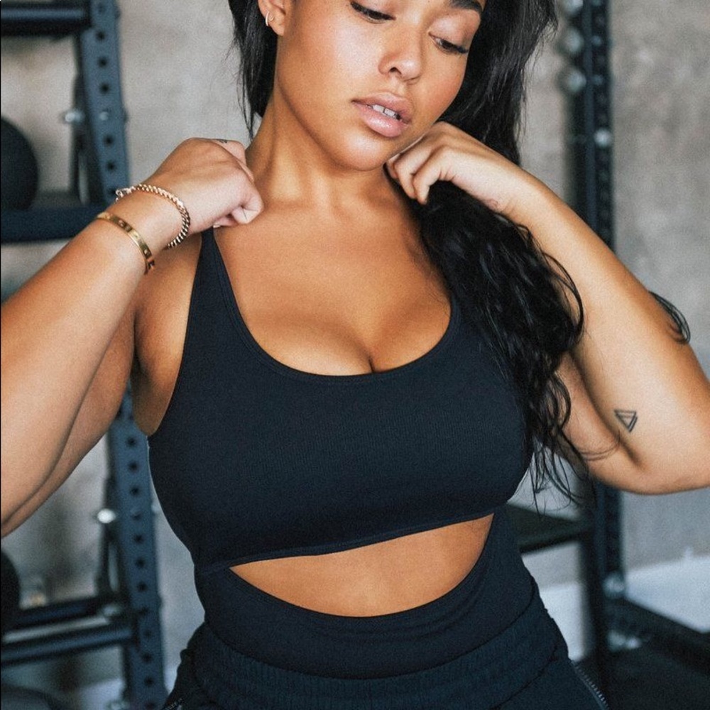 NWT SECNDNTURE Black Ribbed Cutout Bodysuit Medium